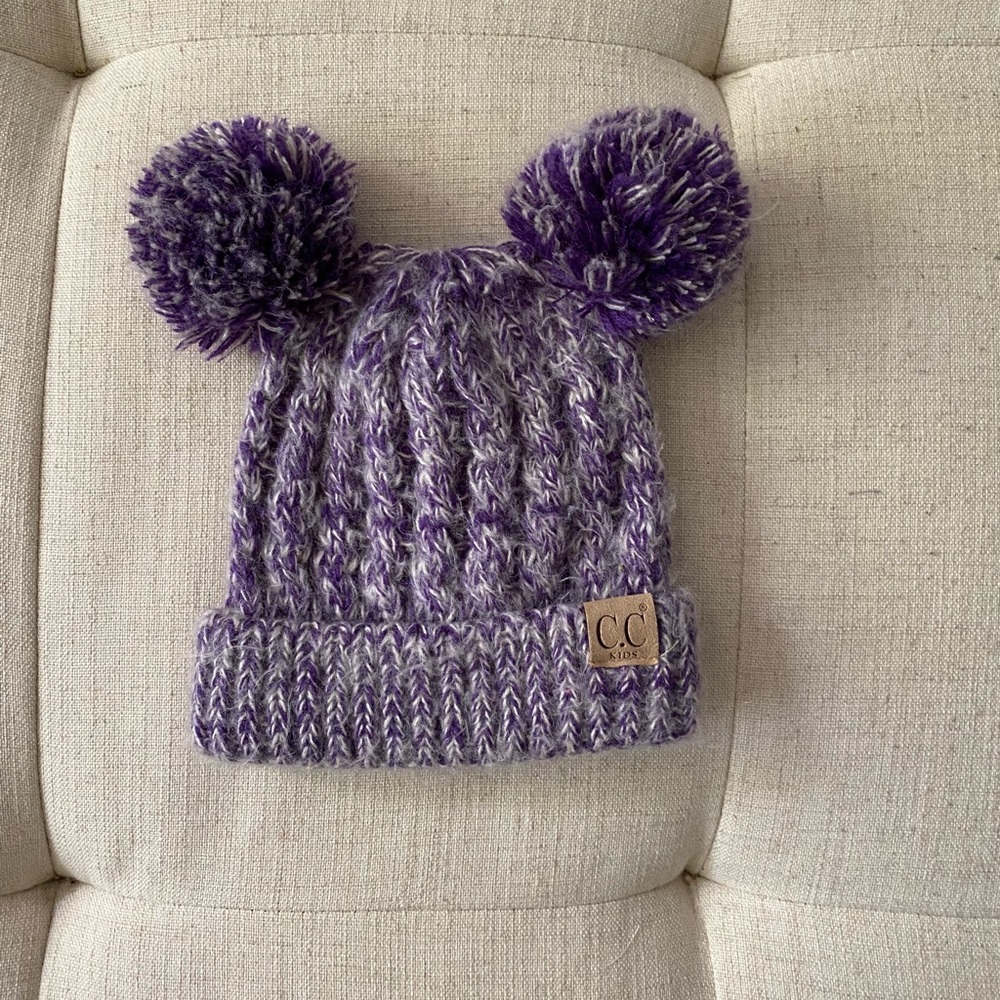 CC Toddler Double Pom Purple “Toboggan” Hat